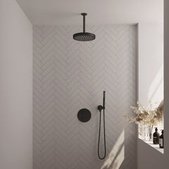 Brauer Stripe inbouw regendoucheset rond - 20cm plafondbuis - staafhanddouche - wandhouder - Mat Zwart