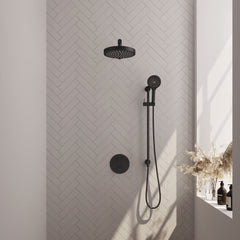 Brauer Stripe inbouw regendoucheset rond - rechte wandarm - 3-standen handdouche - glijstang - Mat Zwart