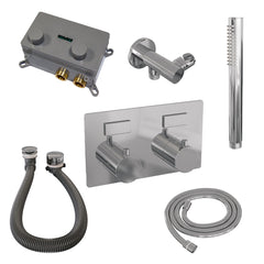 Brauer Copper Edition thermostatische inbouw badkraan met drukknoppen SET 03 met badvulcombinatie en staaf handdouche en doucheslang en wandaansluitbocht koper geborsteld PVD - 5-GK-208