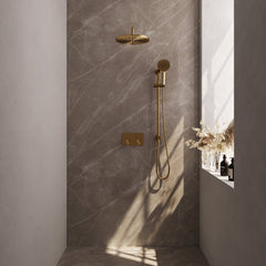 Brauer Edition inbouw doucheset - ronde handdouche - 30cm hoofdouche - gebogen wandarm - glijstang - Geborsteld Goud PVD