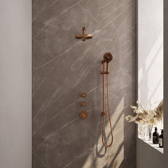 Brauer Edition thermostatische inbouw doucheset - Geborsteld Koper PVD - hoofddouche 20cm - wandarm - ronde handdouche - Glijstang