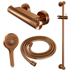 Brauer Carving glijstangset met thermostaat - 3-standen handdouche - Geborsteld Koper PVD