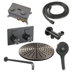 Brauer Carving inbouw doucheset - ronde handdouche - 30cm hoofdouche - gebogen wandarm - wandsteun - Geborsteld Gunmetal PVD