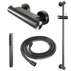 Brauer Edition glijstangset - staafhanddouche - Geborsteld Gunmetal PVD