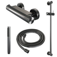 Brauer Carving glijstangset met thermostaat - staafhanddouche - Geborsteld Gunmetal PVD