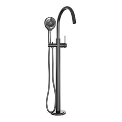Brauer Carving vrijstaande badmengkraan SET 02 met 3-standen handdouche en doucheslang Geborsteld Gunmetal PVD