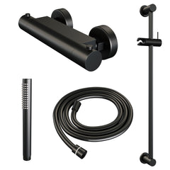 BRAUER Black Edition opbouw douche thermostaatkraan SET 01 met glijstang en staaf handdouche en doucheslang mat zwart