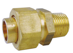 Brass solder 3-piece straight coupling 1/2" male x 15