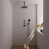 BRAUER Black Edition thermostatische inbouw regendouche SET 12 met 30 cm douchekop en plafondarm en 3-standen handdouche en doucheslang en wandaansluitbocht mat zwart