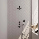 BRAUER Black Edition thermostatische inbouw regendouche SET 07 met 20 cm douchekop en rechte muurarm en 3-standen handdouche en doucheslang en wandaansluitbocht mat zwart