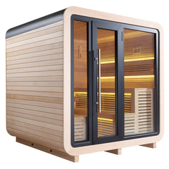 AWT Gartensauna Saunahaus THE CUBE X1 Hemlock 250x250 9kW Cilindro