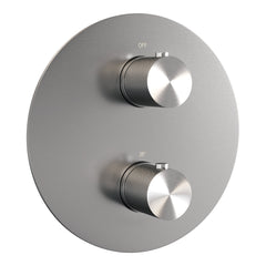 BRAUER Brushed Carving thermostatische inbouw regendouche 3-weg rond SET 92 met 30 cm douchekop en rechte muurarm en 3-standen handdouche en doucheslang en geïntegreerde glijstang RVS geborsteld PVD