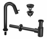Ink Kranen Combiset 5A fonteinkraan staand gebogen hoog met always open plug en sifon Mat Zwart - 9902481