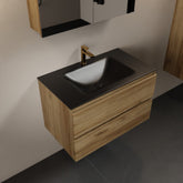 MONDIAZ AIVY 80cm badmeubel Chai, wastafel Urban solid surface midden 1 kraangat met spiegelkast