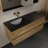 MONDIAZ AIVY 120cm badmeubel Chai, wastafel Urban solid surface links zonder kraangat met spiegelkast