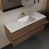 MONDIAZ AIVY 120cm badmeubel Mocha, wastafel Talc solid surface midden 1 kraangat met spiegelkast
