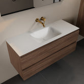 MONDIAZ AIVY 120cm badmeubel Mocha, wastafel Talc solid surface midden zonder kraangat met spiegel