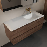 MONDIAZ AIVY 120cm badmeubel Mocha, wastafel Talc solid surface rechts zonder kraangat met spiegelkast