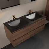 MONDIAZ AIVY 120cm badmeubel Mocha, wastafel Urban solid surface dubbel 2 kraangaten