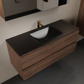 MONDIAZ AIVY 120cm badmeubel Mocha, wastafel Urban solid surface midden 1 kraangat met spiegelkast