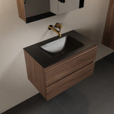MONDIAZ AIVY 80cm vanity unit Mocha, Urban solid surface basin central without tap hole with mirror cabinet