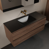 MONDIAZ AIVY 120cm badmeubel Mocha, wastafel Urban solid surface midden zonder kraangat met spiegelkast