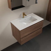 MONDIAZ AIVY 80cm badmeubel Mocha, wastafel glanzend wit keramiek midden 1 kraangat met spiegelkast