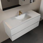 MONDIAZ AIVY 120cm badmeubel Talc, wastafel Talc solid surface midden 1 kraangat met spiegelkast