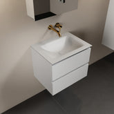 MONDIAZ AIVY 60cm badmeubel Talc, wastafel Talc solid surface midden zonder kraangat met spiegelkast