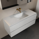 MONDIAZ AIVY 120cm badmeubel Talc, wastafel Talc solid surface midden zonder kraangat met spiegelkast