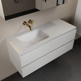 MONDIAZ AIVY 120cm badmeubel Talc, wastafel Talc solid surface links zonder kraangat met spiegelkast