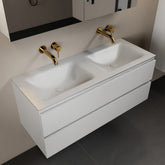 MONDIAZ AIVY 120cm badmeubel Talc, wastafel Talc solid surface dubbel zonder kraangat met spiegelkast