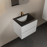 MONDIAZ AIVY 60cm badmeubel Talc, wastafel Urban solid surface midden 1 kraangat met spiegel