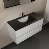 MONDIAZ AIVY 100cm badmeubel Talc, wastafel Urban solid surface midden 1 kraangat met spiegel