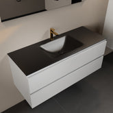MONDIAZ AIVY 120cm badmeubel Talc, wastafel Urban solid surface midden 1 kraangat met spiegel