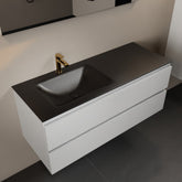 MONDIAZ AIVY 120cm badmeubel Talc, wastafel Urban solid surface links 1 kraangat met spiegel