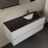 MONDIAZ AIVY 120cm badmeubel Talc, wastafel Urban solid surface rechts 1 kraangat met spiegel