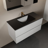 MONDIAZ AIVY 100cm badmeubel Talc, wastafel Urban solid surface midden 1 kraangat met spiegelkast