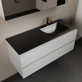 MONDIAZ AIVY 120cm badmeubel Talc, wastafel Urban solid surface rechts 1 kraangat met spiegelkast