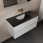 MONDIAZ AIVY 100cm badmeubel Talc, wastafel Urban solid surface midden zonder kraangat met spiegel
