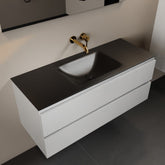 MONDIAZ AIVY 120cm badmeubel Talc, wastafel Urban solid surface midden zonder kraangat