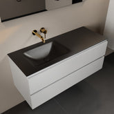 MONDIAZ AIVY 120cm badmeubel Talc, wastafel Urban solid surface links zonder kraangat met spiegel