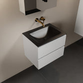 MONDIAZ AIVY 60cm badmeubel Talc, wastafel Urban solid surface midden zonder kraangat met spiegelkast