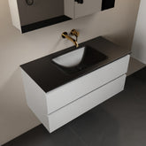 MONDIAZ AIVY 100cm badmeubel Talc, wastafel Urban solid surface midden zonder kraangat met spiegelkast
