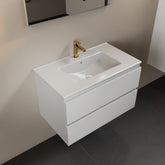 MONDIAZ AIVY 80cm vanity unit Talc, glossy white ceramic basin center 1 tap hole with mirror