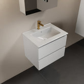 MONDIAZ AIVY 60cm badmeubel Talc, wastafel glanzend wit keramiek midden 1 kraangat met spiegelkast