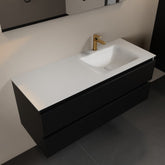 MONDIAZ AIVY 120cm badmeubel Urban, wastafel Talc solid surface rechts 1 kraangat met spiegel