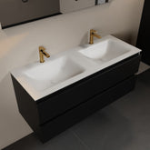 MONDIAZ AIVY 120cm badmeubel Urban, wastafel Talc solid surface dubbel 2 kraangaten met spiegel