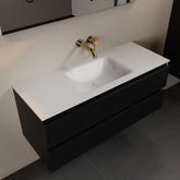 MONDIAZ AIVY 120cm badmeubel Urban, wastafel Talc solid surface midden zonder kraangat met spiegel
