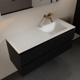 MONDIAZ AIVY 120cm badmeubel Urban, wastafel Talc solid surface rechts zonder kraangat met spiegel